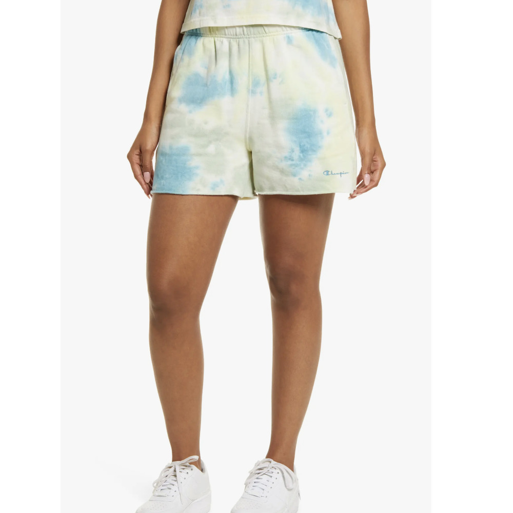 NWT Champion Blue and Yellow Sunwash Cotton Blend Fleece Shorts • Size S 🗣